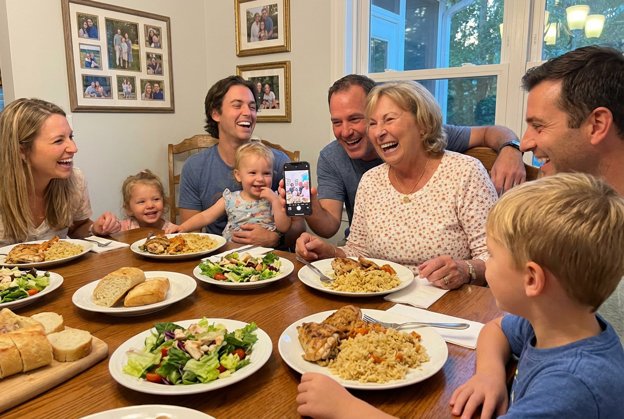 Lory with her family enjoying dinner together